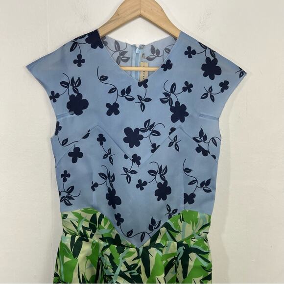 Elle Sasson Holly Colorblock Botanical Floral Silk Cap-Sleeve Dress Size Size 4 - Picture 7 of 16